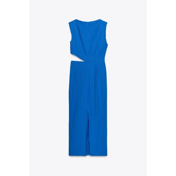 ZARA CUT-OUT MIDI DRESS WITH LINEN - Picture 6 of 7